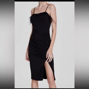 City Studios Black Feathers Ruched Bodycon Dress